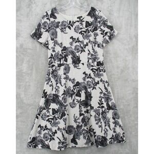 Talbots Dress 10 Floral Flannel Wool A Line Career Office Exposed Back Zip Gray